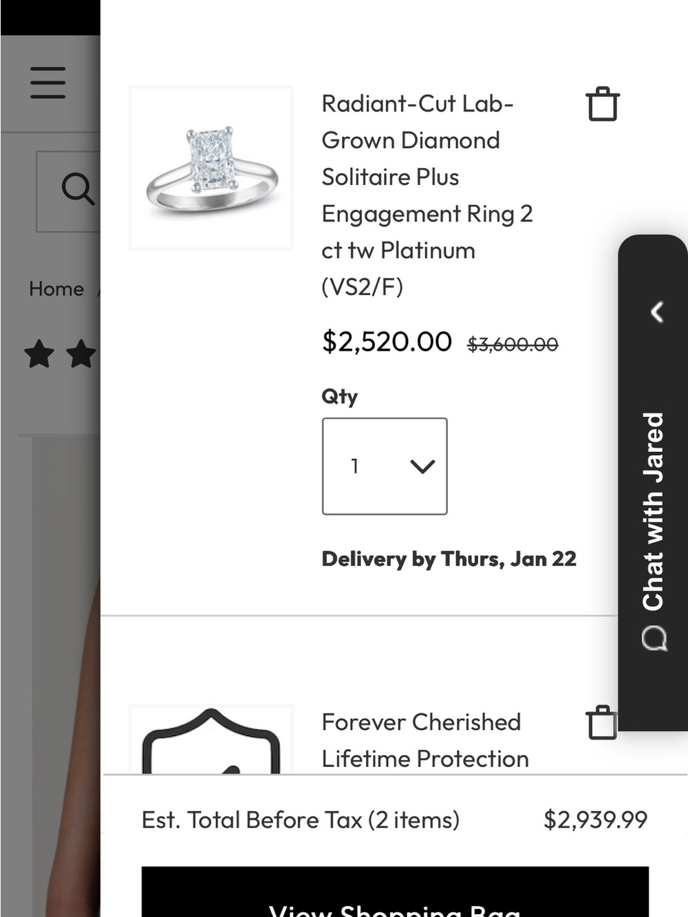 Platinum 2 ct radiant Cut lab diamond with partial halo Engagement Ring - White - Picture 16 of 16